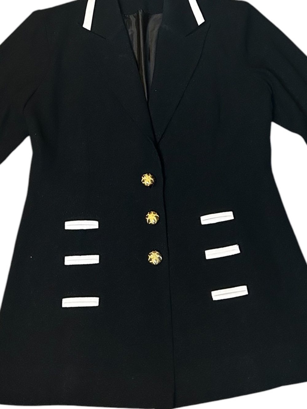 Structured Classic Black Blazer with White Trim and Gold Buttons - Small - Picture 10 of 14